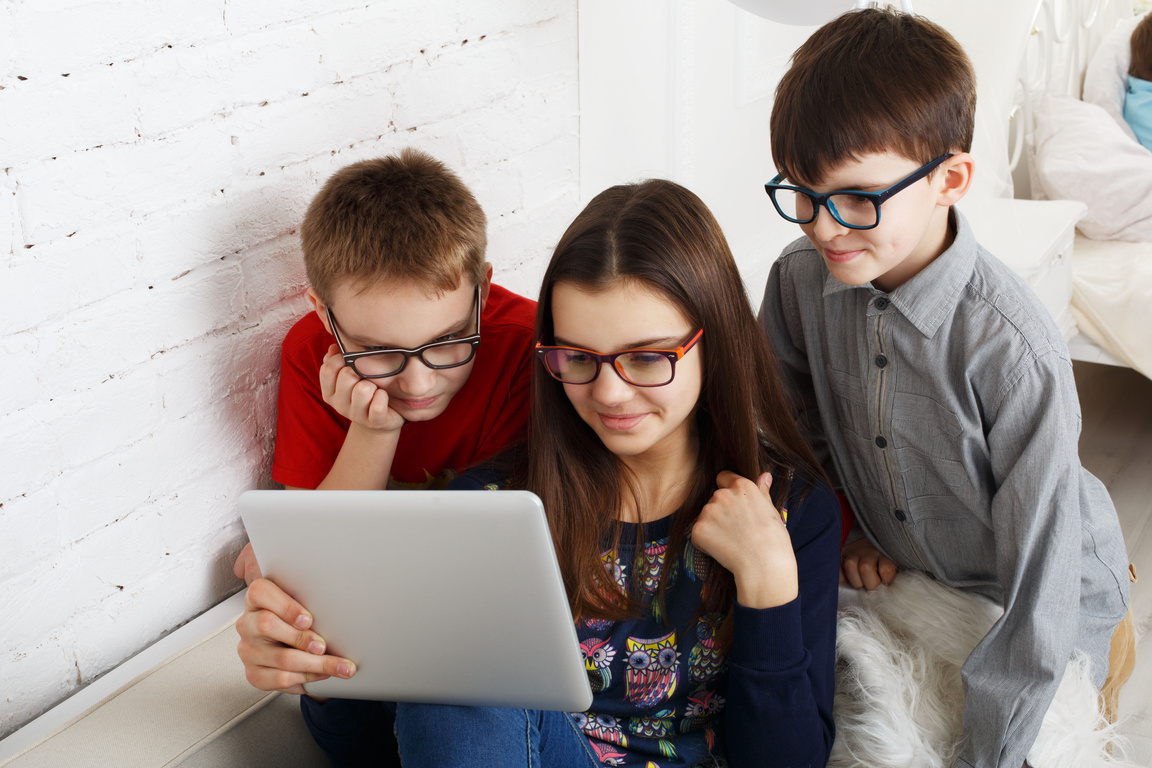 Kids in Glasses with Gadgets, Computer Addiction